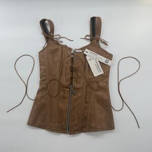 Chaman Brown Lace-Up Tank Top